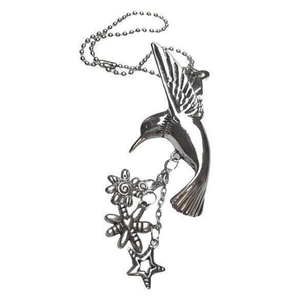 Hummingbird Handbag Charm Silver Tone Dangling Flower Charms - Picture 1 of 5